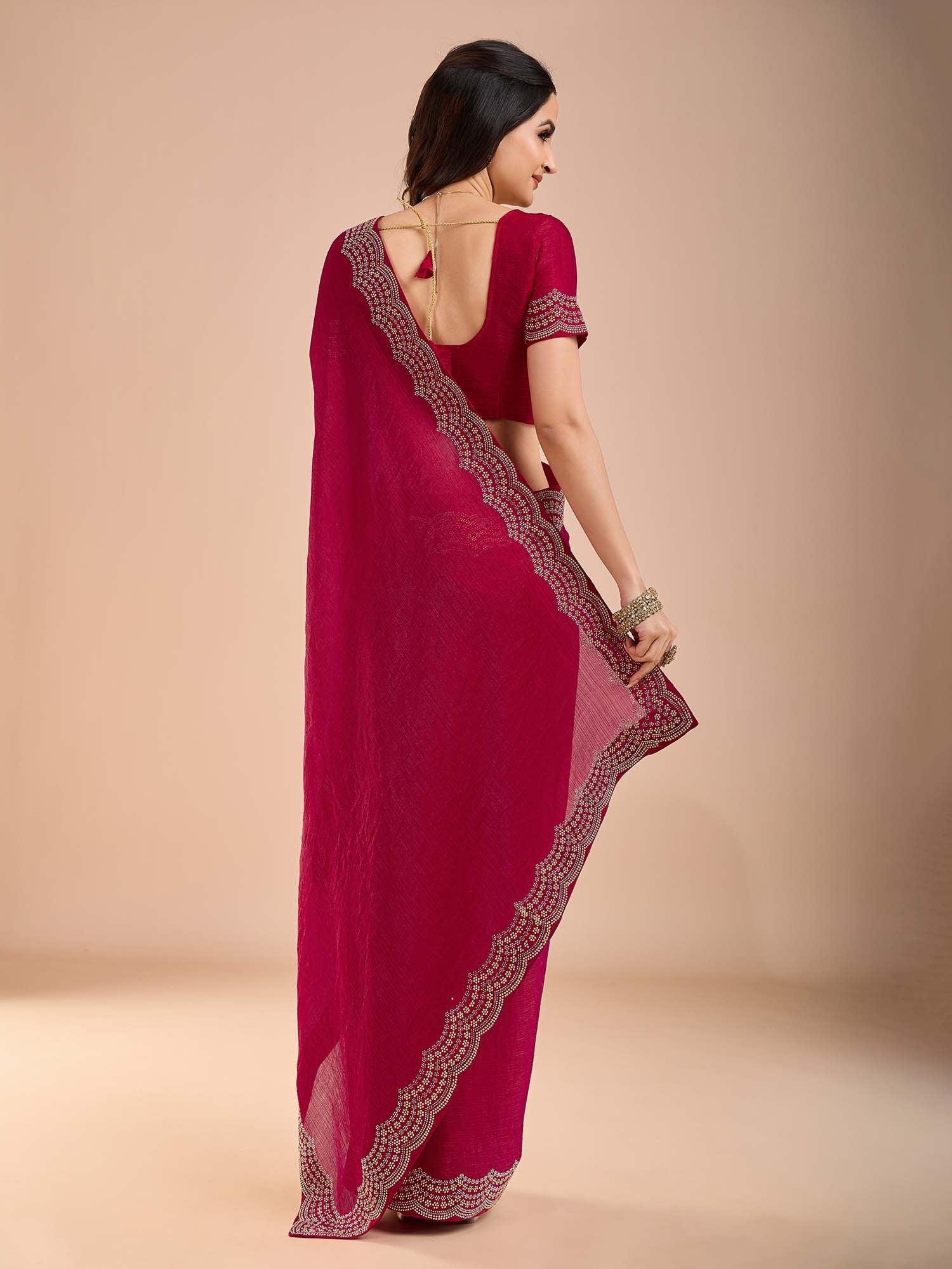 Pink Party Wear Tissue Embellished Saree