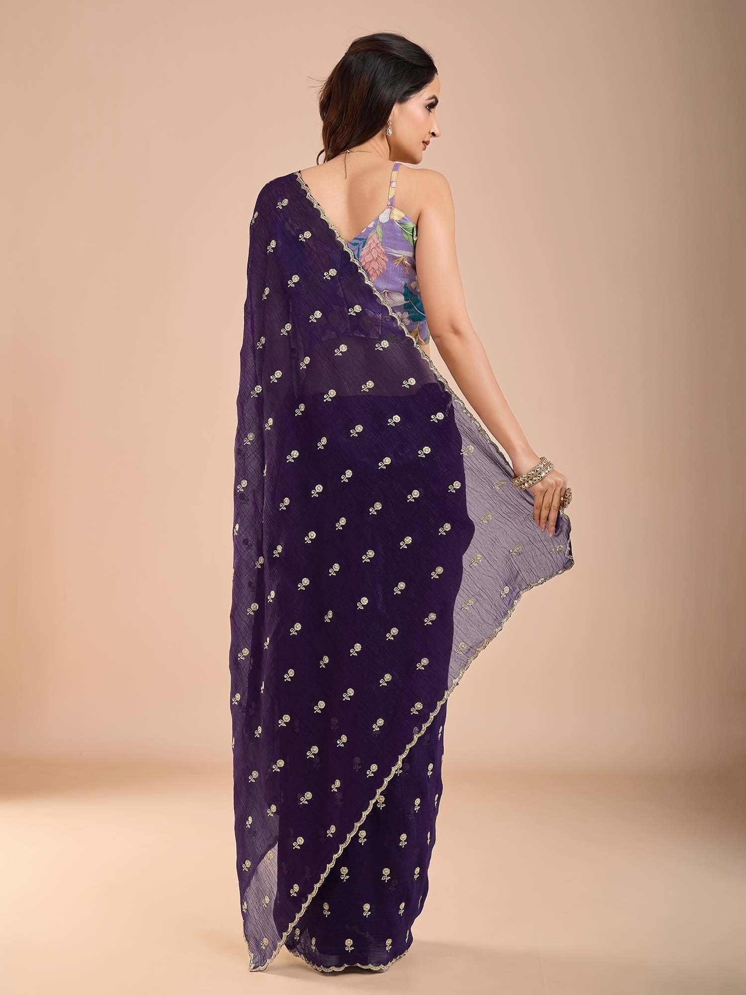 Purple Party Wear Tissue Embellished Saree