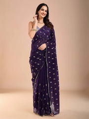 Purple Party Wear Tissue Embellished Saree