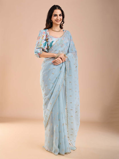 Light Party Wear Tissue Embellished Saree