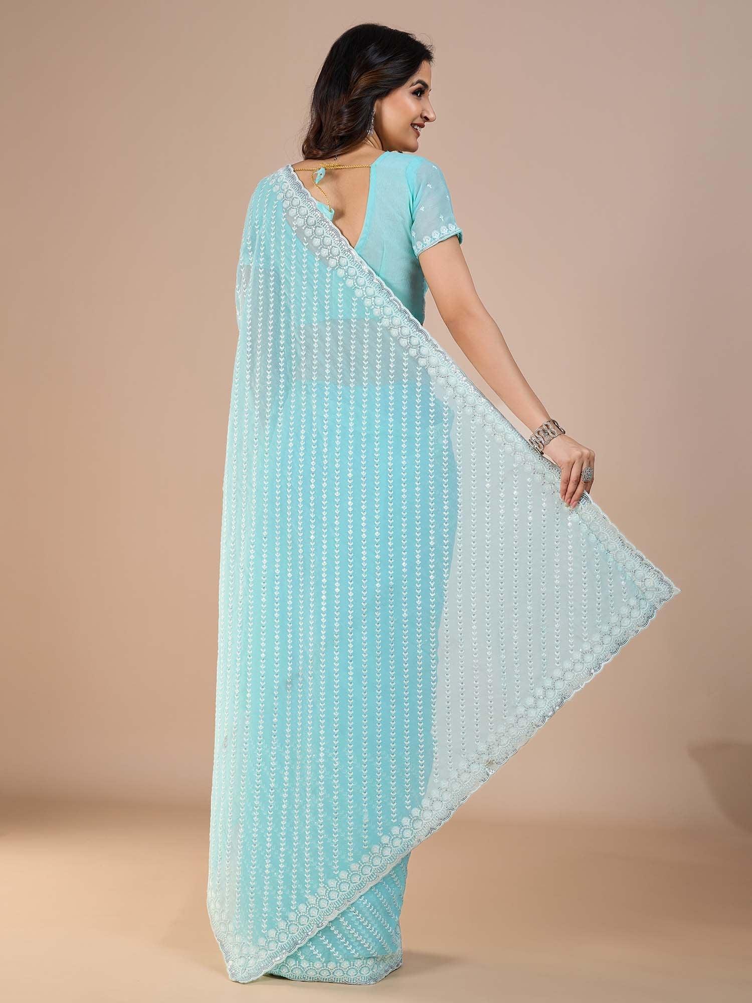 Light Party Wear Silk Blend Embroidered Saree