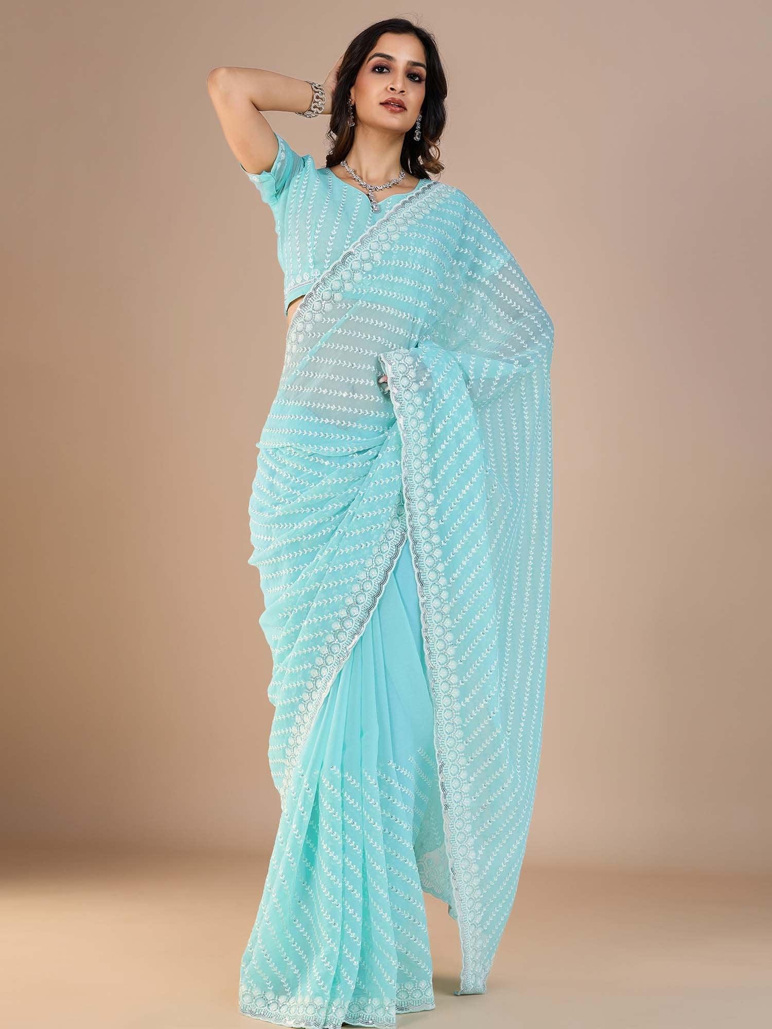 Light Party Wear Silk Blend Embroidered Saree
