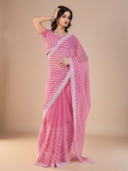 Mauve Party Wear Silk Blend Embroidered Saree