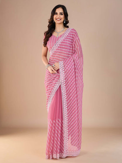 Mauve Party Wear Silk Blend Embroidered Saree