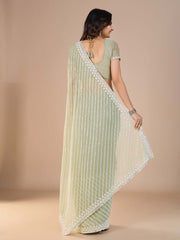 Sea Party Wear Silk Blend Embroidered Saree