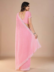 Pink Party Wear Silk Blend Embroidered Saree