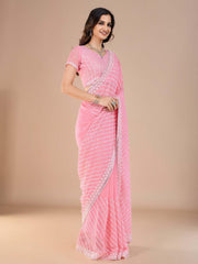 Pink Party Wear Silk Blend Embroidered Saree