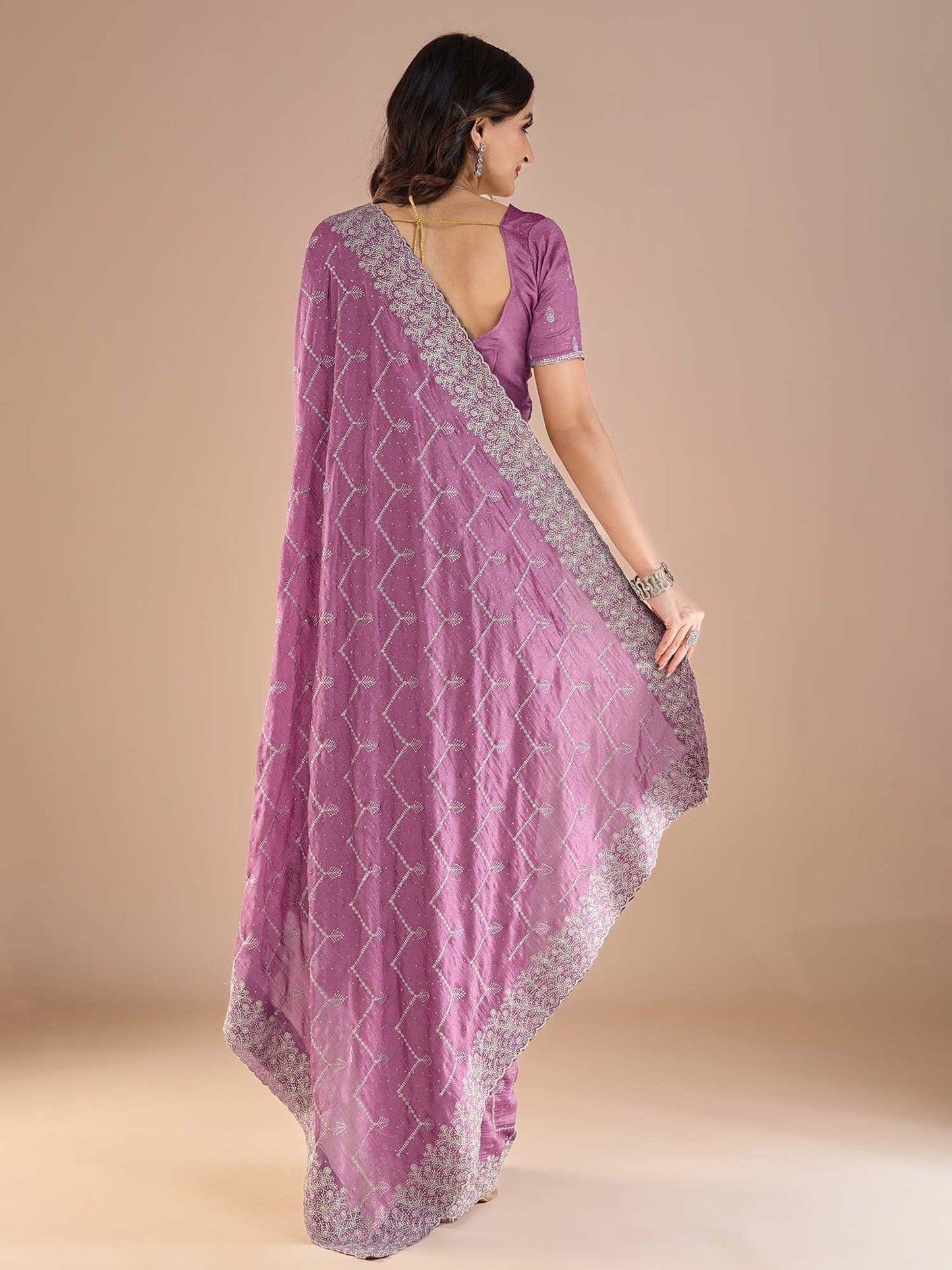 Mauve Party Wear Vichitra Silk Embroidered Saree