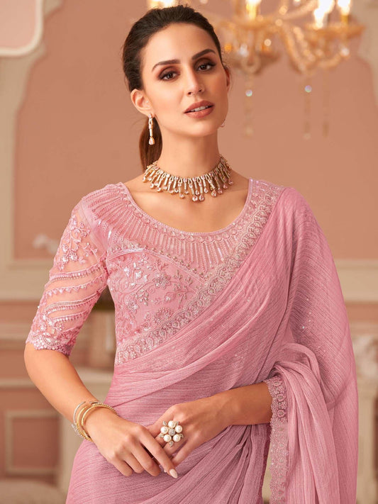 Pink Pink Party Wear Georgette Embellished Saree