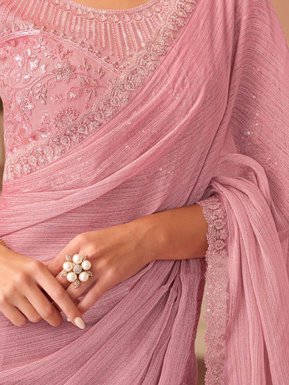 Pink Party Wear Georgette Embellished Saree
