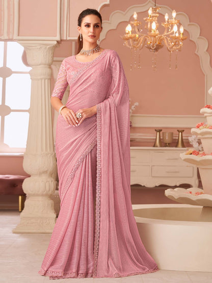 Pink Party Wear Georgette Embellished Saree