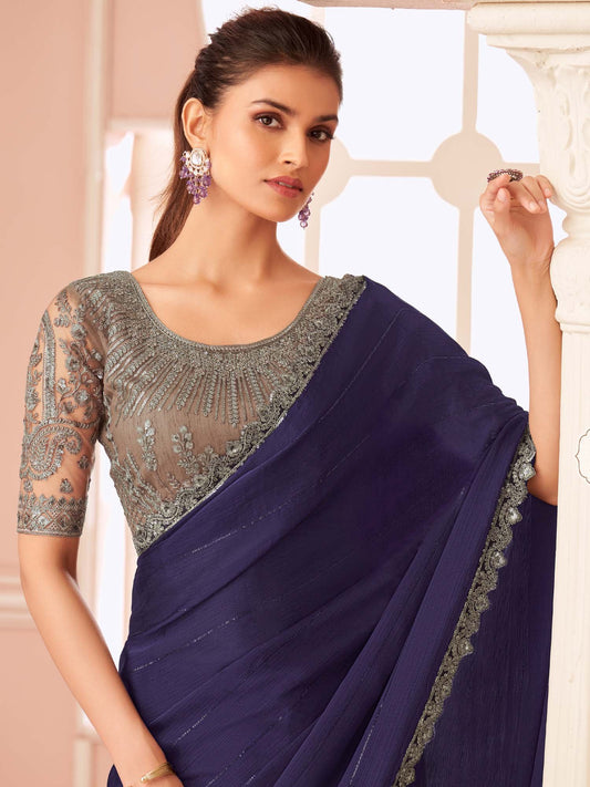 Purple Purple Party Wear Satin Silk Embellished Saree