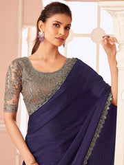 Purple Purple Party Wear Satin Silk Embellished Saree