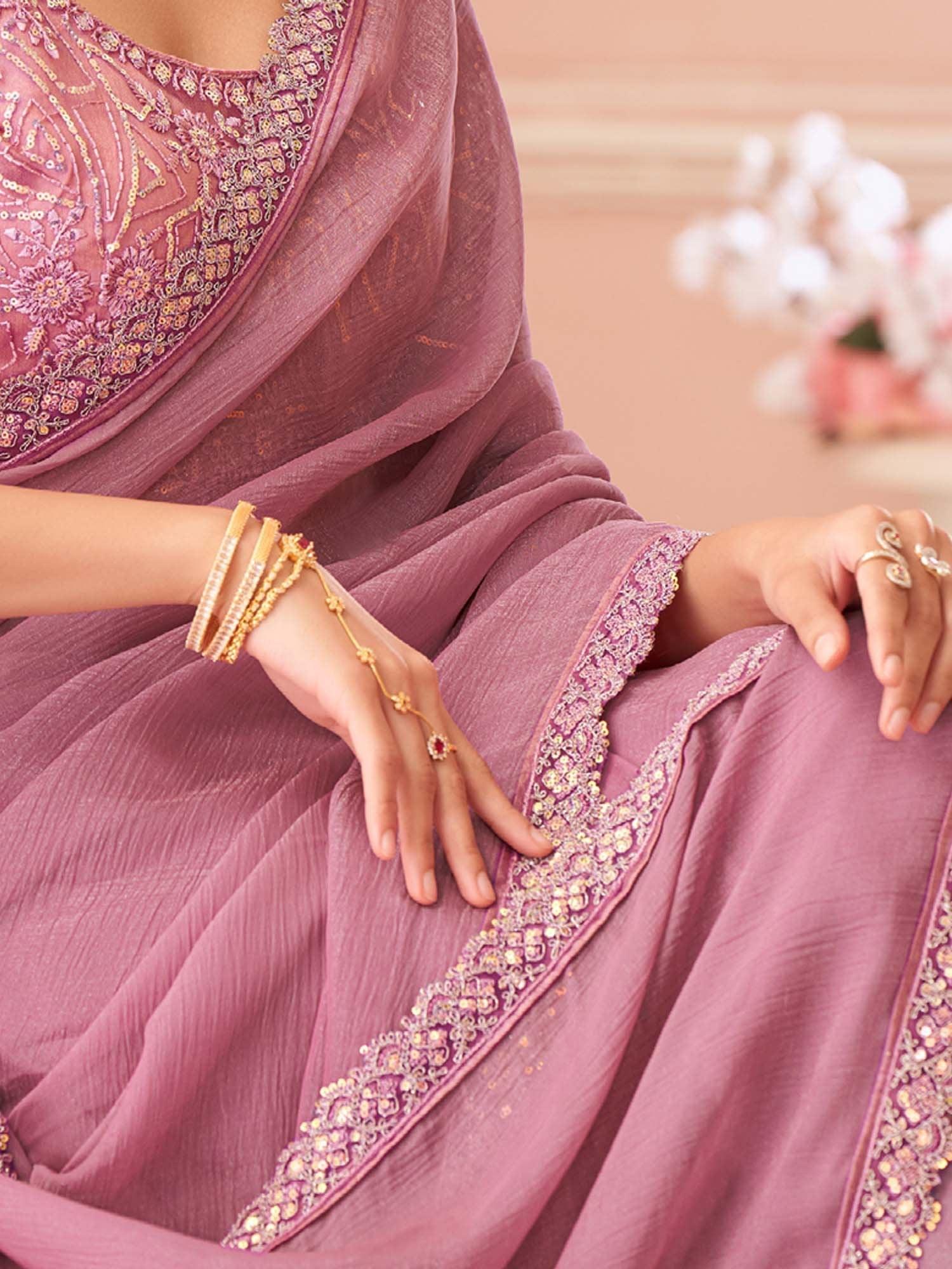 Mauve Party Wear Georgette Embellished Saree