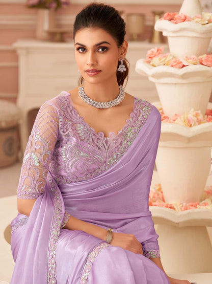 Lavender Lavendar Party Wear Chiffon Embellished Saree
