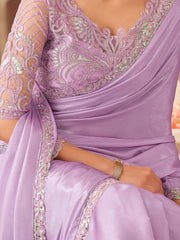 Lavendar Party Wear Chiffon Embellished Saree