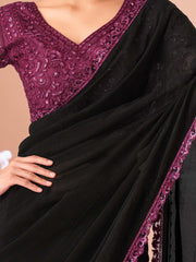 Black Party Wear Georgette Embellished Saree