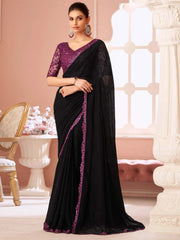 Black Party Wear Georgette Embellished Saree