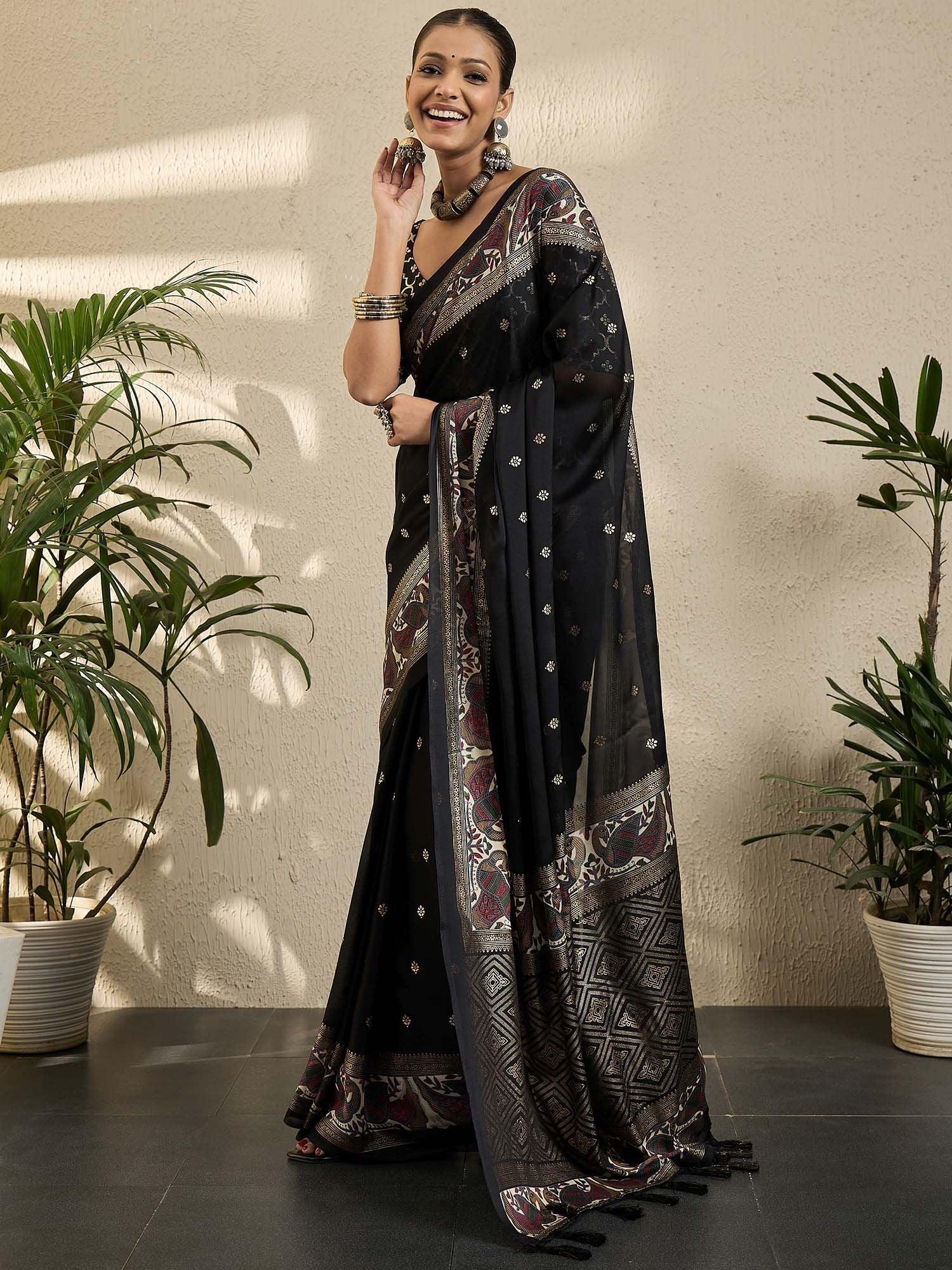 Black Banarasi Georgette Printed Saree
