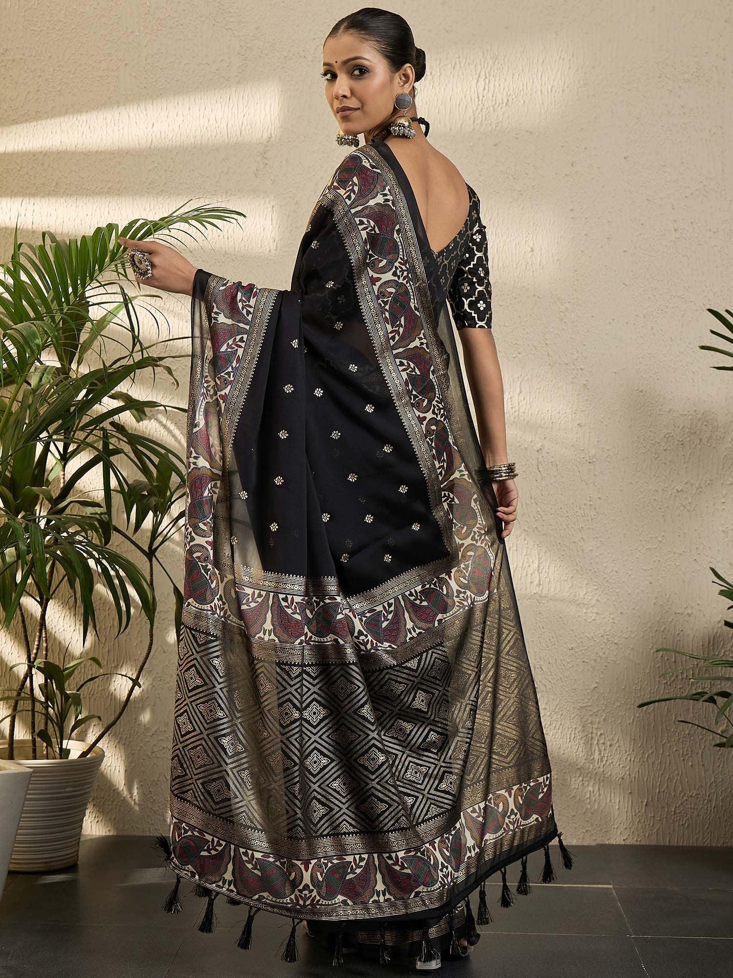 Black Banarasi Georgette Printed Saree