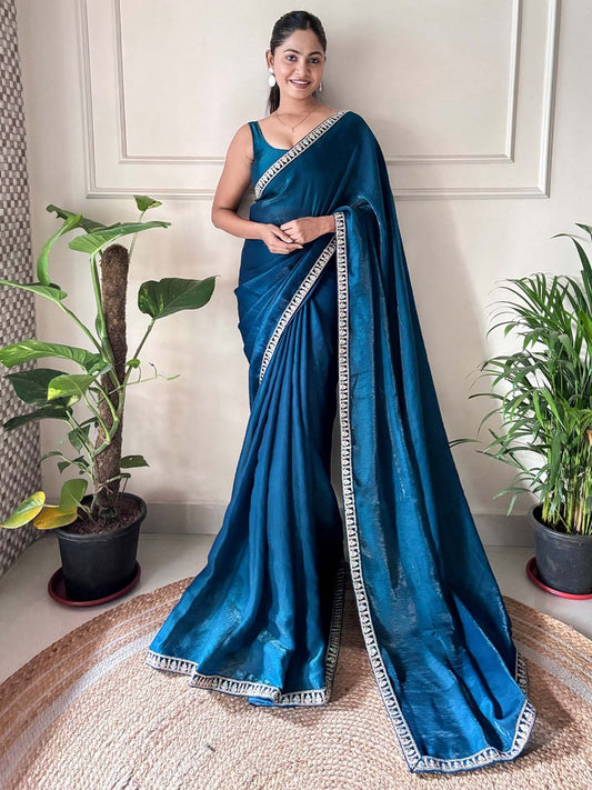 Blue Blue Party Wear Satin Silk Embellished Saree