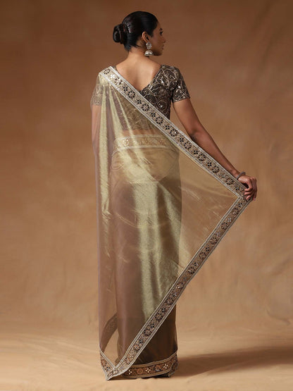 Gold Party Wear Net Embellished Saree