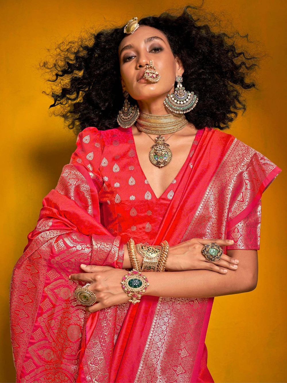 Pink Banarasi Silk Blend Woven Saree - The Dori Store