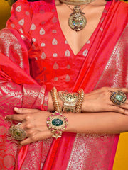 Pink Banarasi Silk Blend Woven Saree - The Dori Store