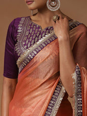 Peach Party Wear Chiffon Embellished Saree
