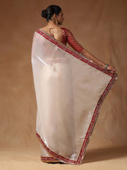 White Party Wear Tissue Embroidered Saree