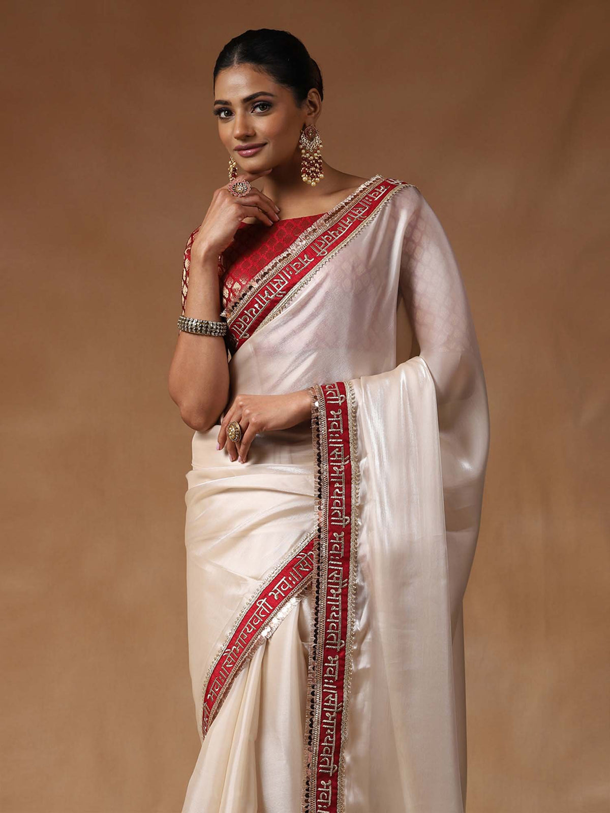 White White Party Wear Tissue Embroidered Saree
