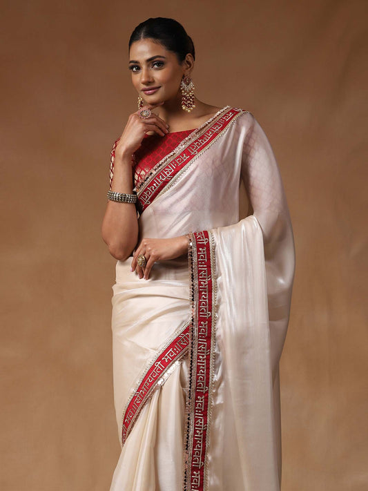 White White Party Wear Tissue Embroidered Saree