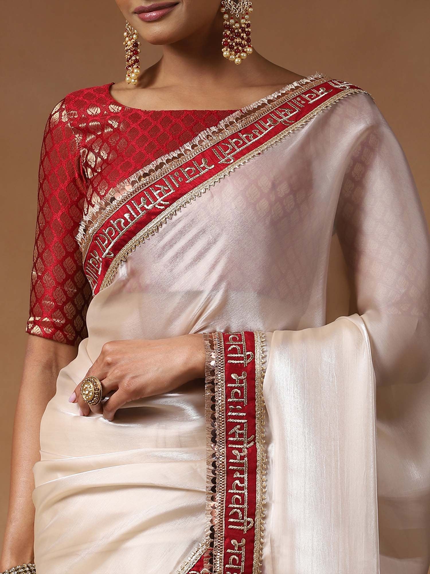 White Party Wear Tissue Embroidered Saree