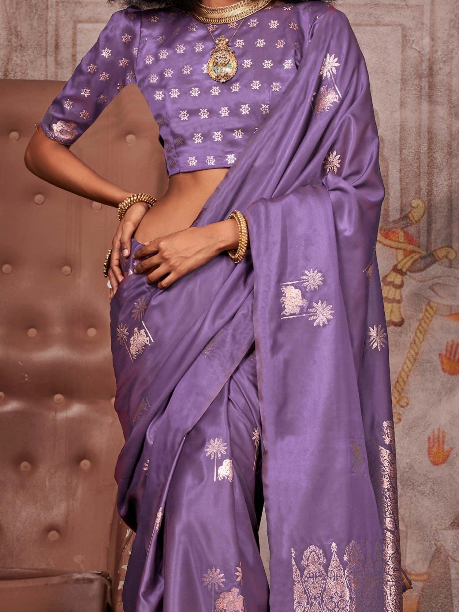 Purple Gadwal Satin Silk Woven Saree