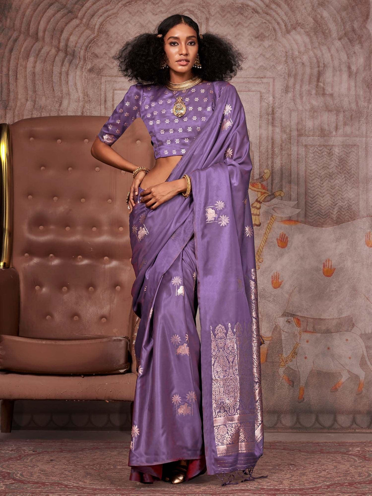 Purple Purple Gadwal Satin Silk Woven Saree