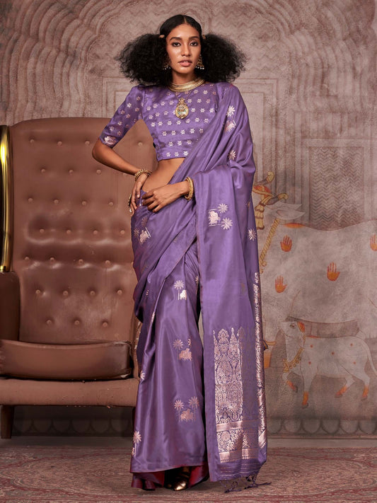 Purple Purple Gadwal Satin Silk Woven Saree