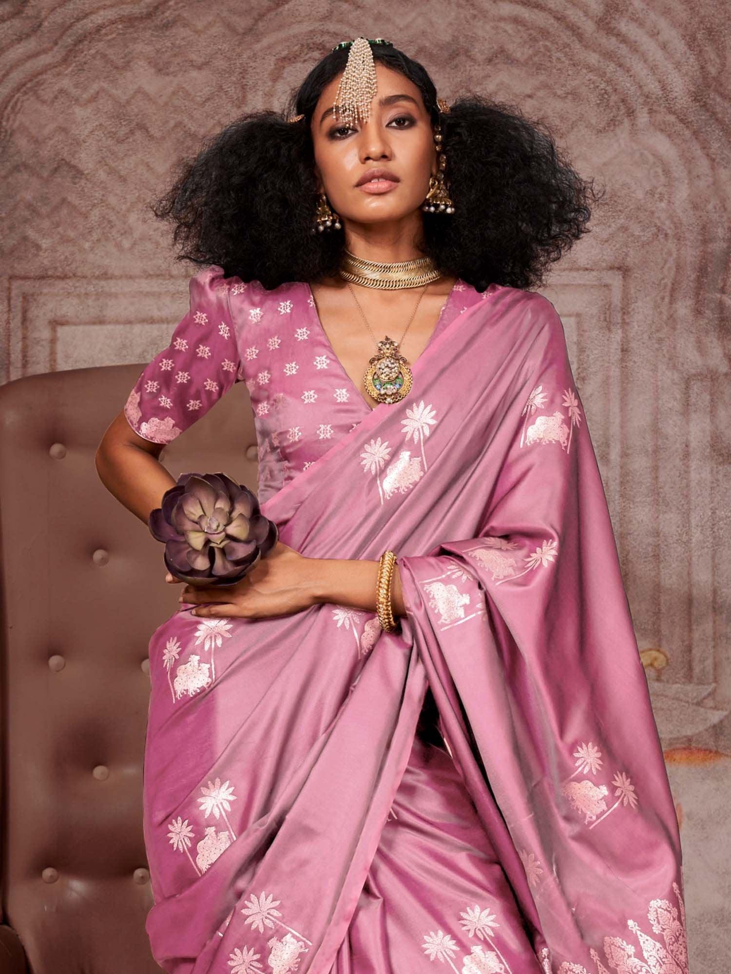 Mauve Gadwal Satin Silk Woven Saree - The Dori Store