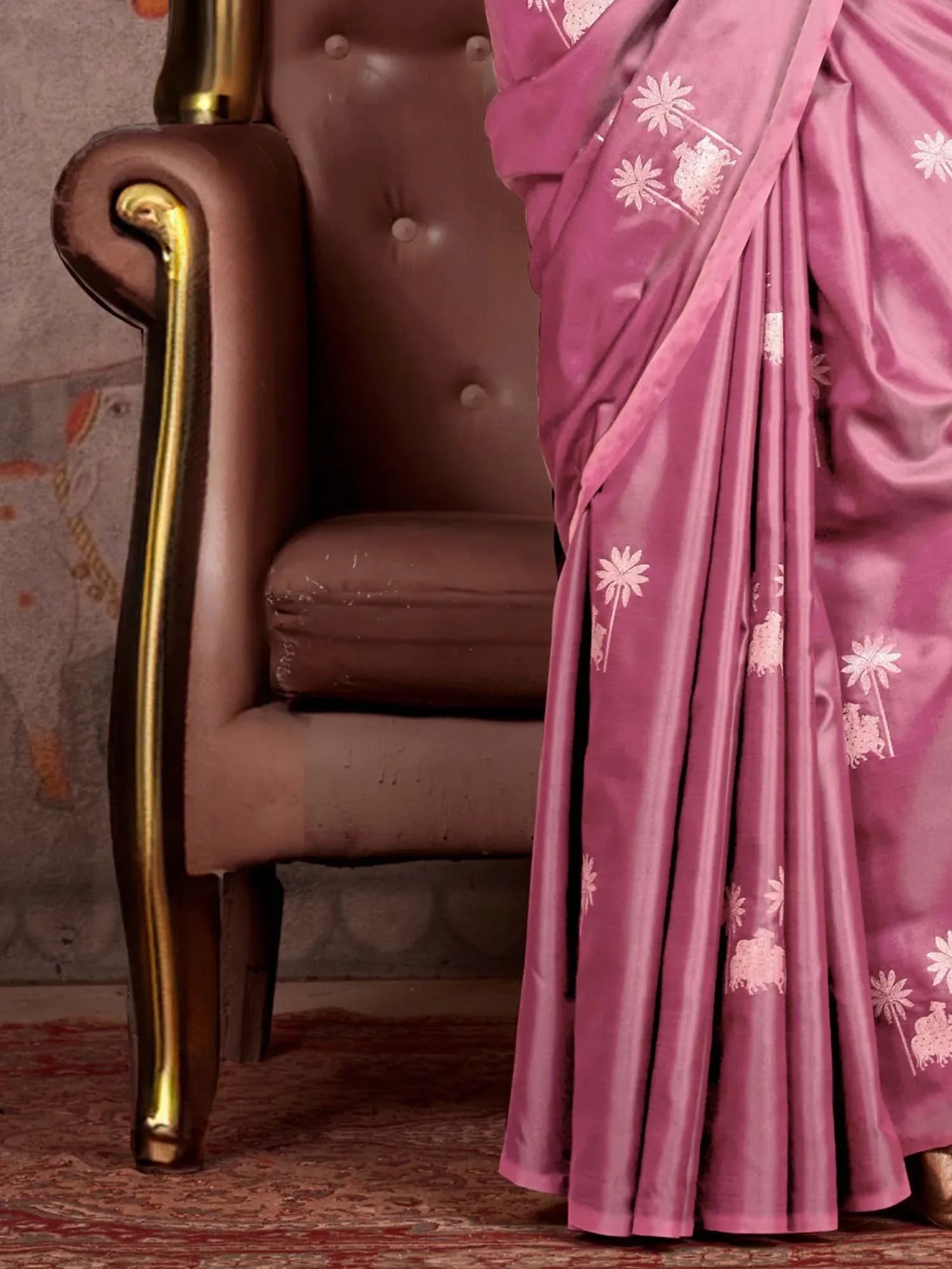 Mauve Gadwal Satin Silk Woven Saree - The Dori Store