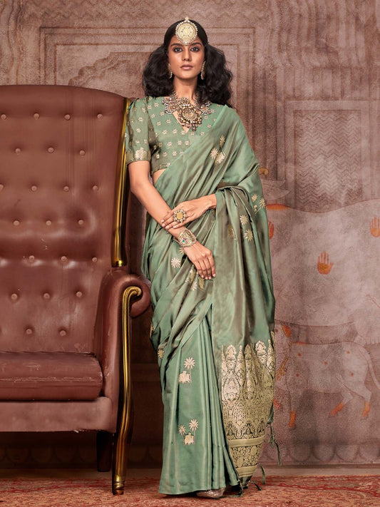 Light Green Light Gadwal Satin Silk Woven Saree