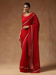 Red Red Party Wear Tissue Embellished Saree