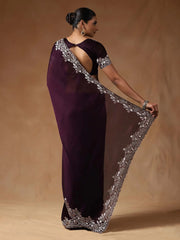 Purple Party Wear Satin Silk Embroidered Saree