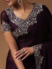 Purple Party Wear Satin Silk Embroidered Saree