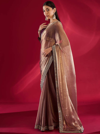 Mauve Party Wear Chiffon Embellished Saree