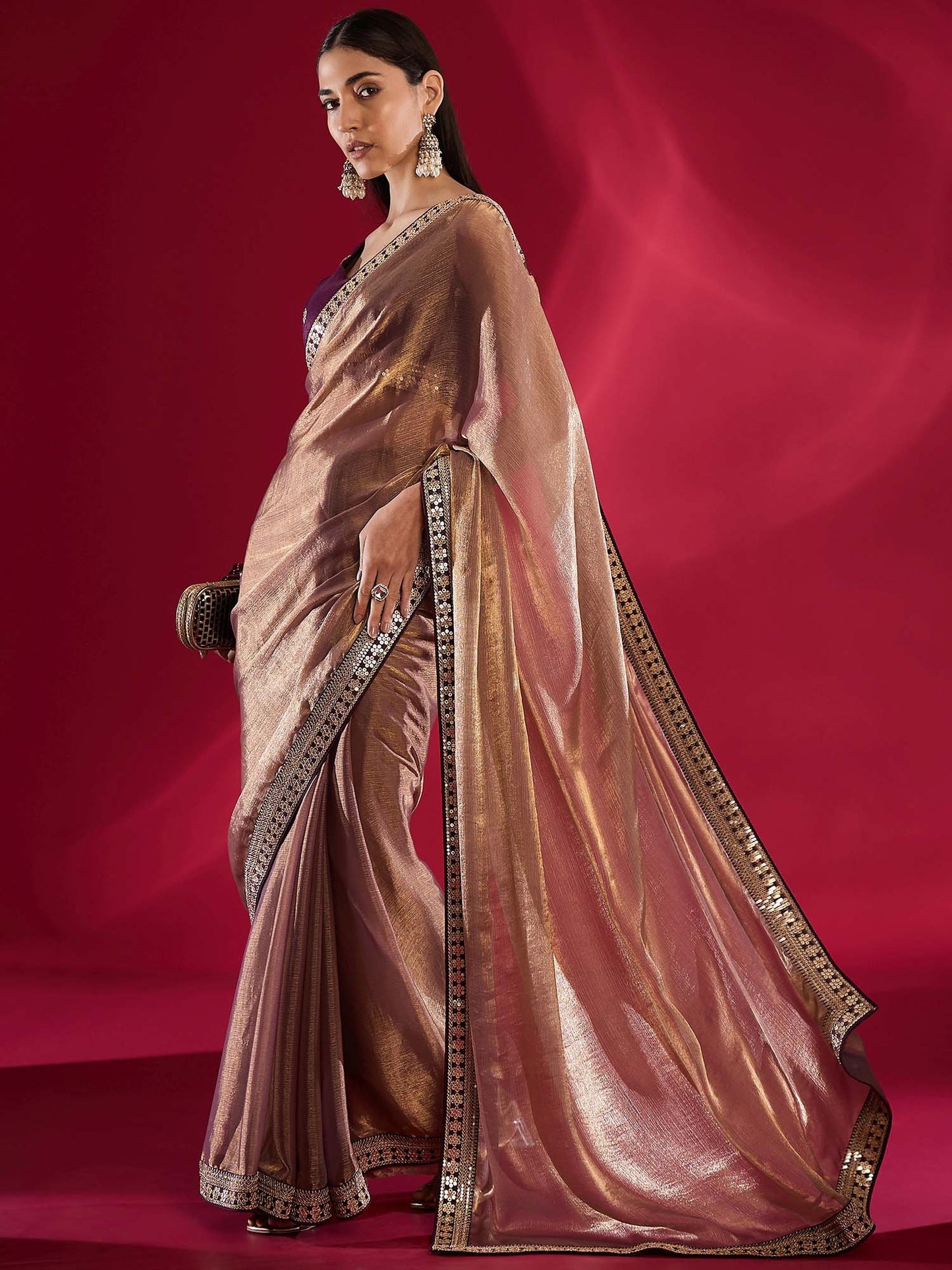 Mauve Party Wear Chiffon Embellished Saree