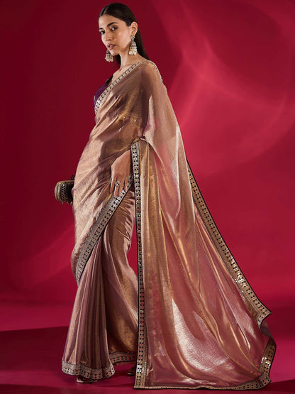 Mauve Party Wear Chiffon Embellished Saree
