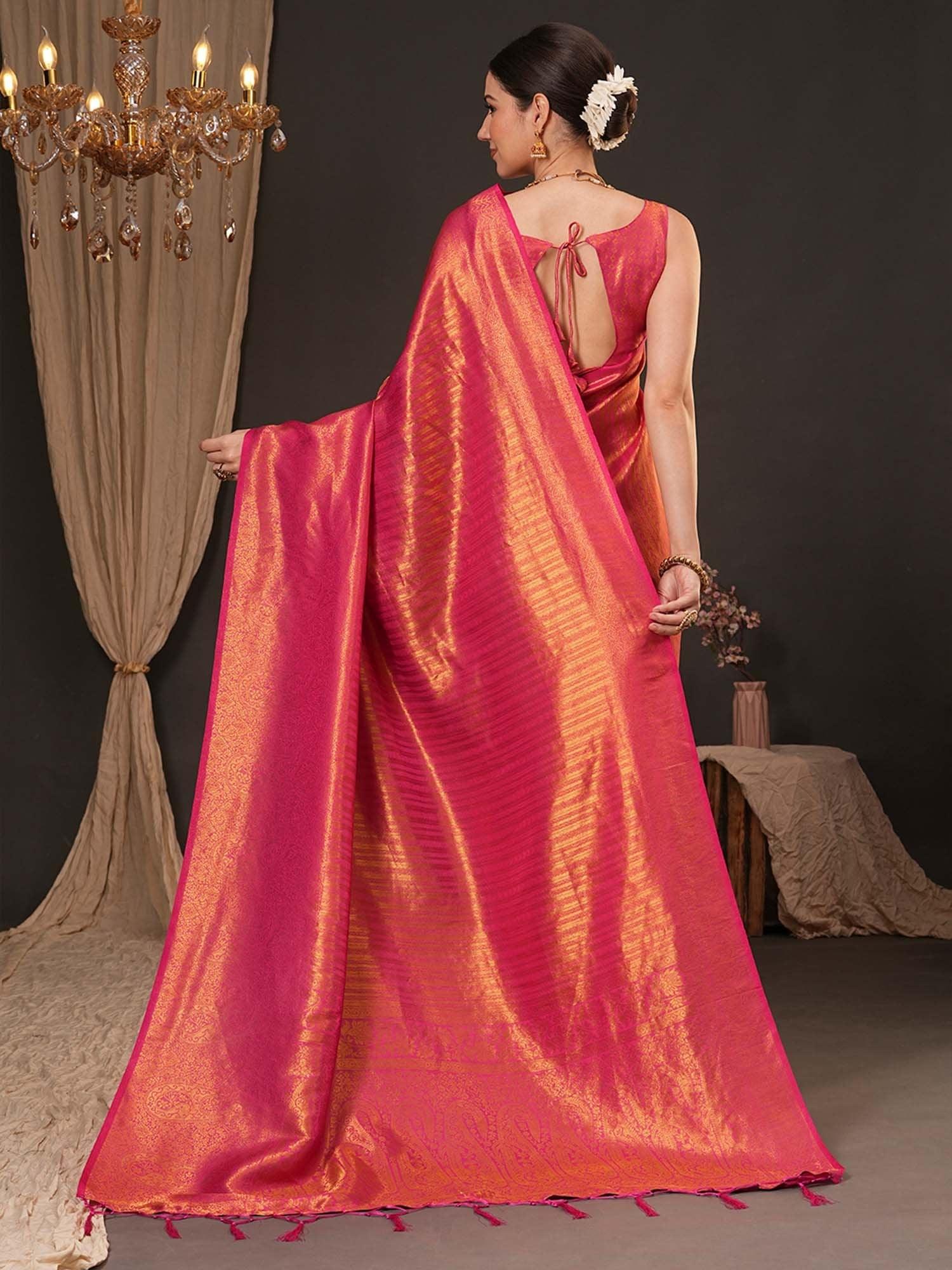 Orange Kanjeevaram Silk Blend Woven Saree