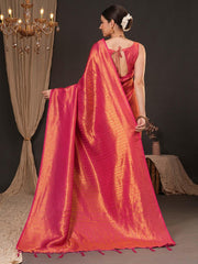 Orange Kanjeevaram Silk Blend Woven Saree