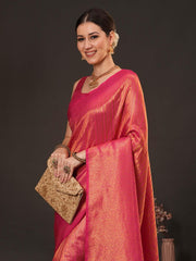 Orange Kanjeevaram Silk Blend Woven Saree