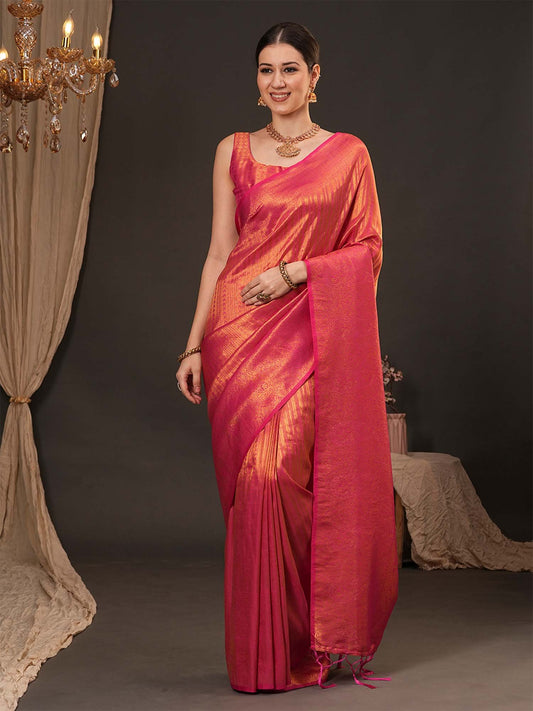 Orange Orange Kanjeevaram Silk Blend Woven Saree