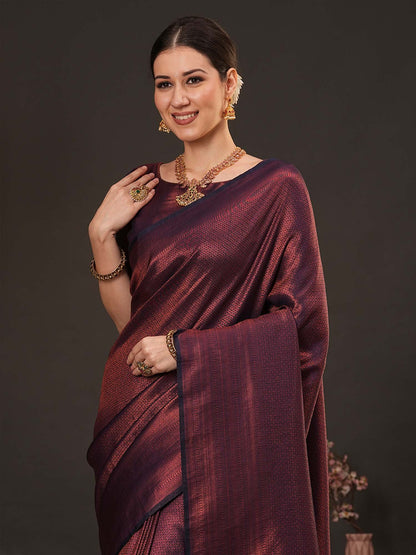 Purple Kanjeevaram Silk Blend Woven Saree